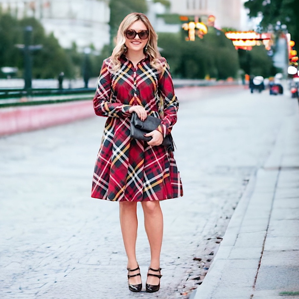 Brooks Brothers Plaid Long Sleeve Dress - Red and Black